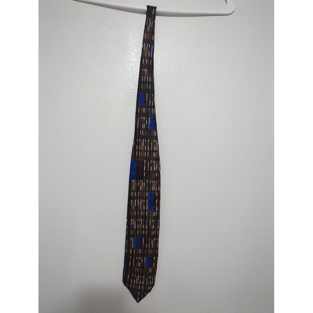 Fratelli Moda Italy Mens Silk Tie Black Blue Red Geometric Abstract Handmade